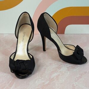 Caparros Black Open-Toe Heels with Bow